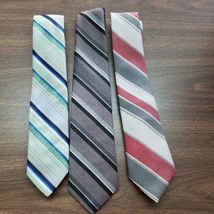 LOT 3 Men's Neck Ties Multi-Color, Neutrals Stripes Polyester 3-3.55" at widest